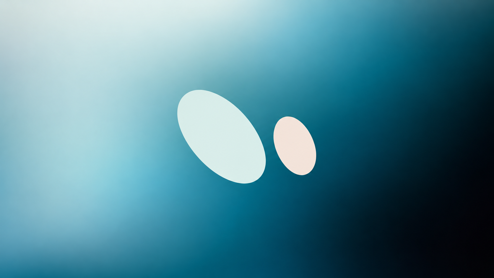 A large mint ellipse and a smaller peach ellipse side by side on a soft teal gradient.